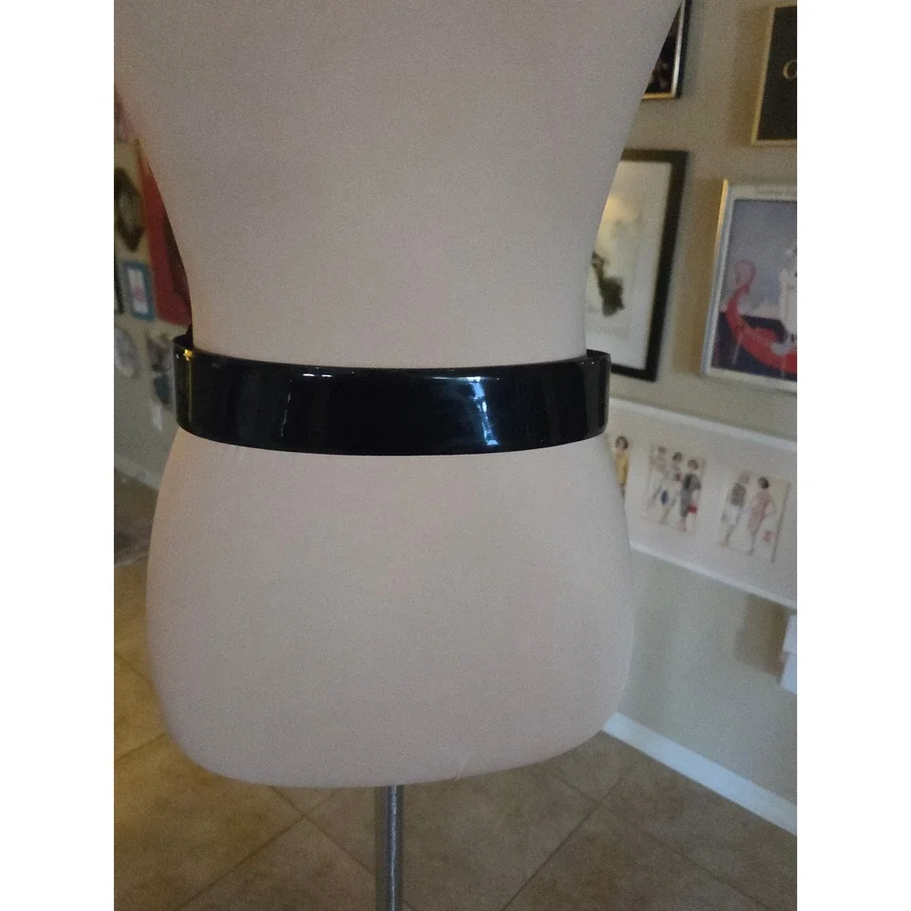 80's Black Patent Genuine Leather Wide Waist‎ Belt Brass Buckle Medium Taiwan